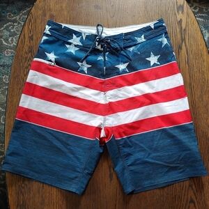 Burnside American Flag Flat Front Board Swimming Shorts Size Men's 30